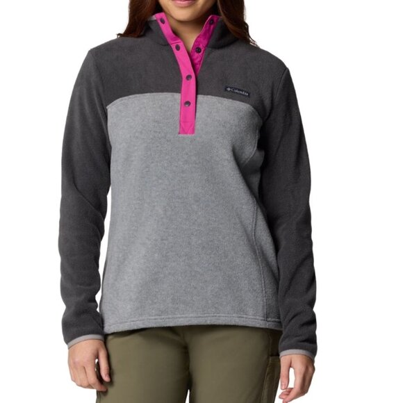 NEW Columbia Women's Grey/Pink Benton Springs 1/2 Snap Pullover Fleece XL - Picture 1 of 10
